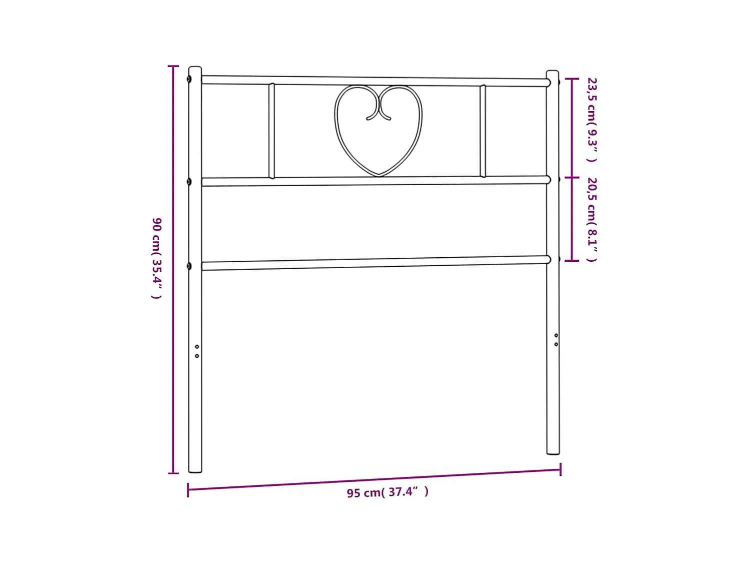Wit metalen hoofdbord 90 cm