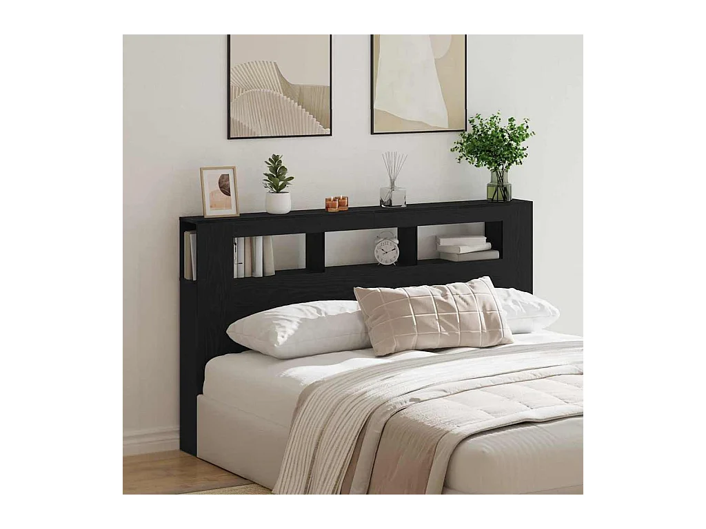 Tête de lit LED avec étagère Chêne noir 180 x 18.5 x 103.5 cm