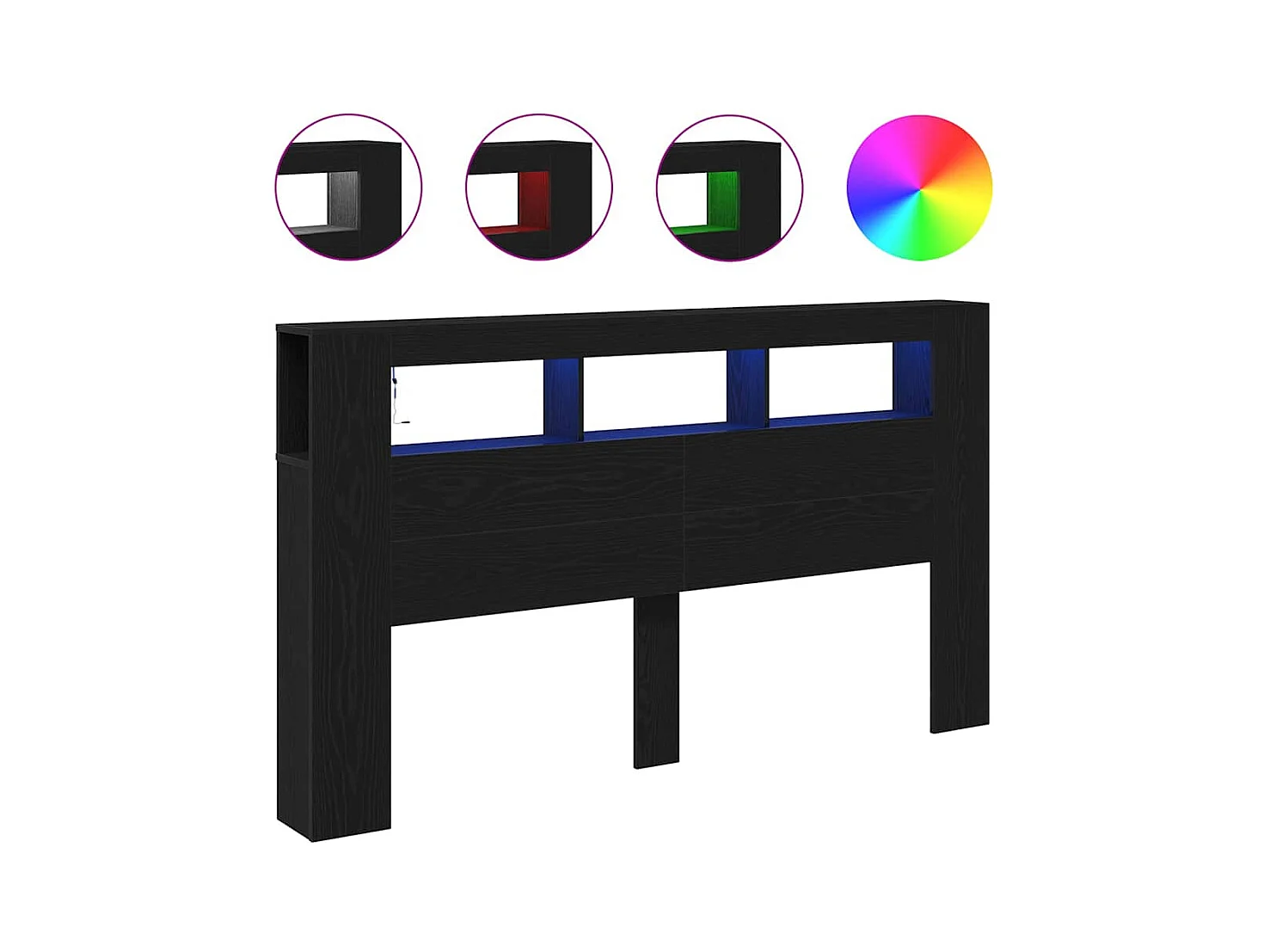 Tête de lit LED avec étagère Chêne noir 180 x 18.5 x 103.5 cm