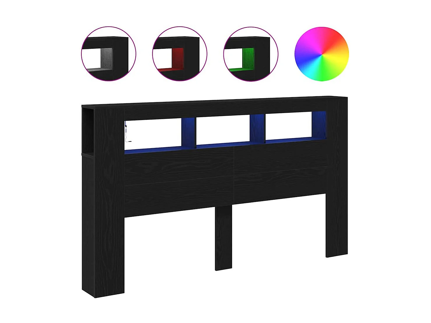 Tête de lit LED avec étagère Chêne noir 180 x 18.5 x 103.5 cm