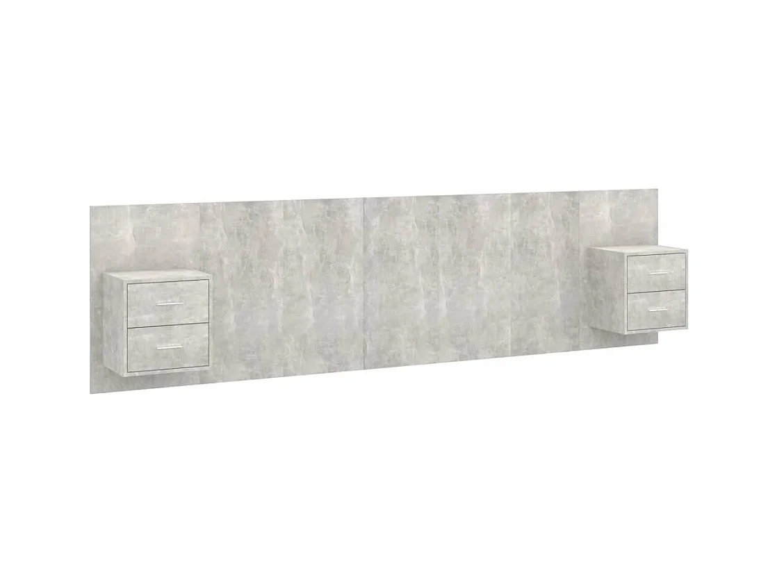 Betongrijs bewerkt houten hoofdeinde met kasten