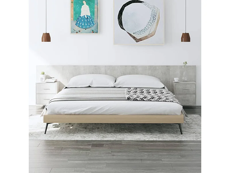 Tête de lit avec armoires Gris béton Bois d'ingénierie