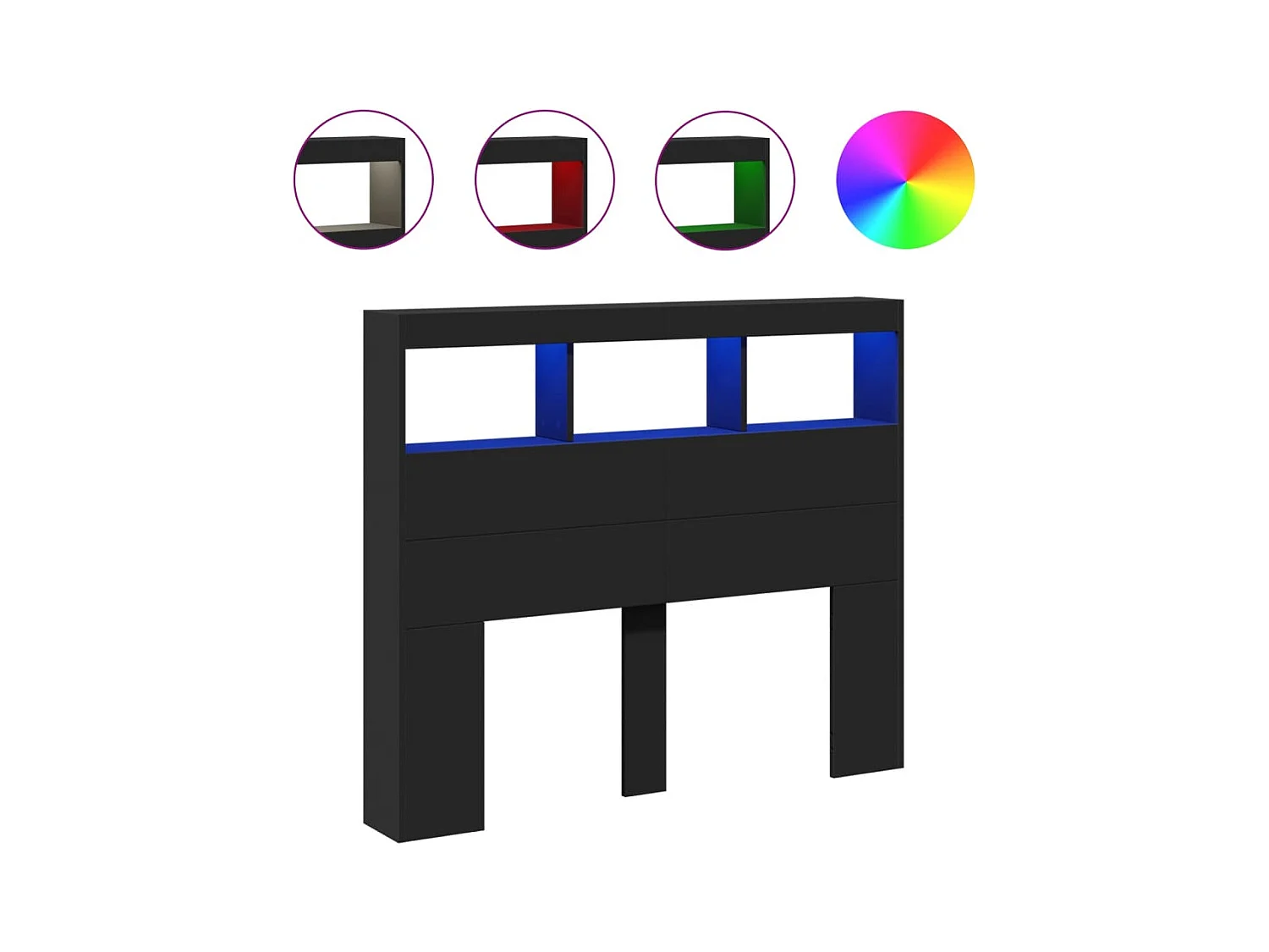 Cabecero de armario con LED negro 120x17x102 cm