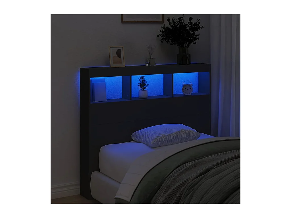 Cabecero de armario con LED negro 120x17x102 cm