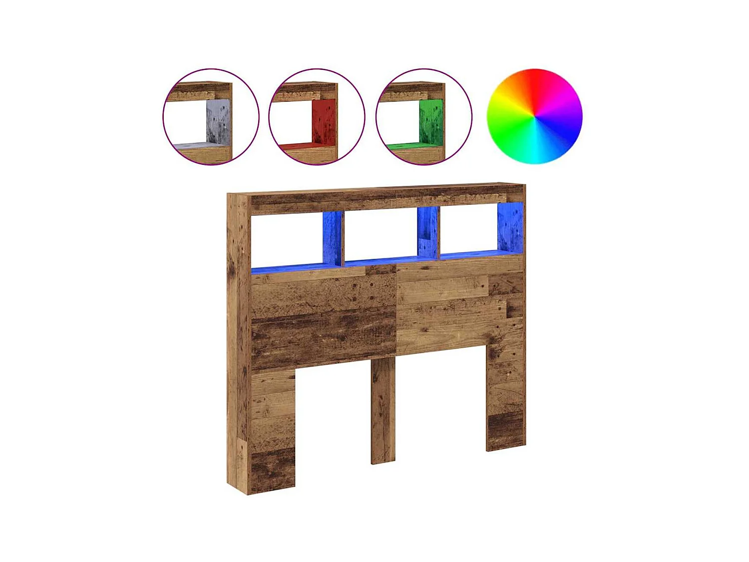 Cabinet de Tête de Lit avec LED Bois ancien 120 x 17 x 102 cm