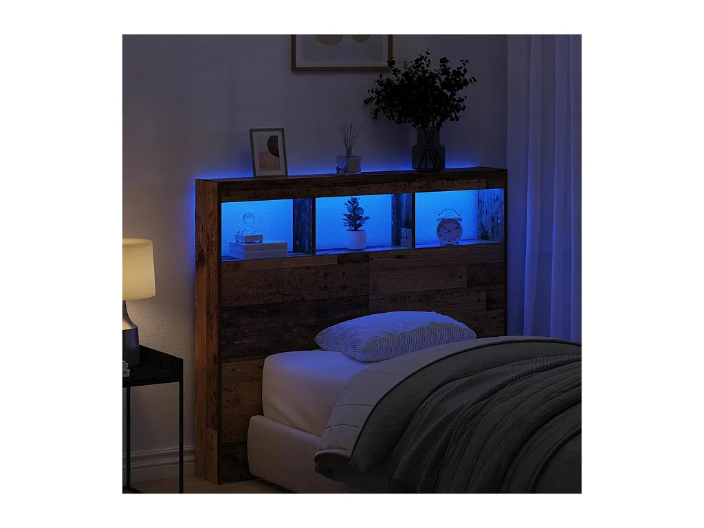 Cabinet de Tête de Lit avec LED Bois ancien 120 x 17 x 102 cm
