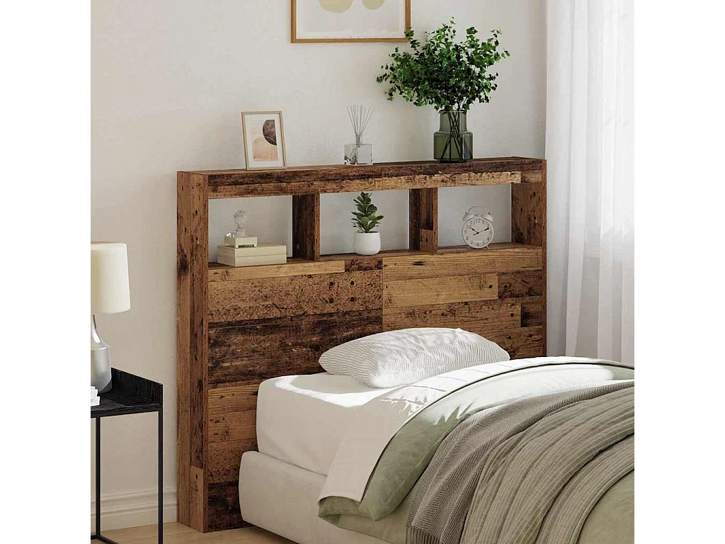 Hoofdbordkast met LED antiek hout 120 x 17 x 102 cm