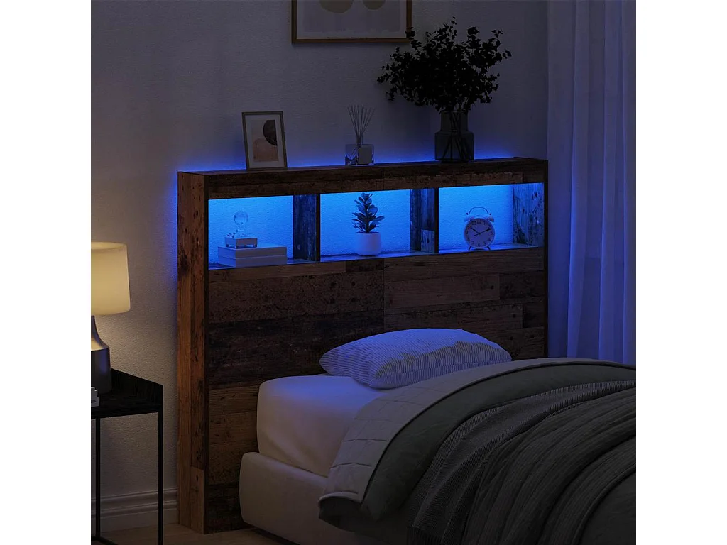 Hoofdbordkast met LED antiek hout 120 x 17 x 102 cm