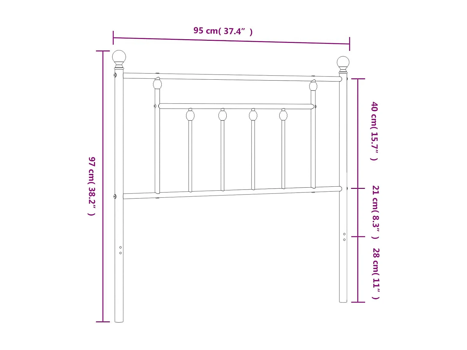 Tête de lit métal blanc 90 cm