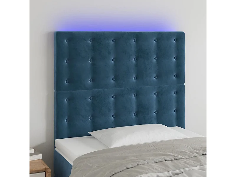 Tête de lit à LED Bleu foncé 100x5x118/128 cm Velours
