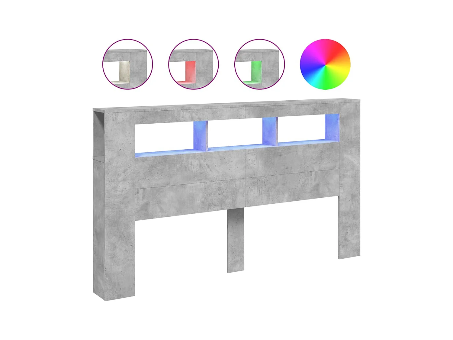 Betongrijs LED hoofdbord 180x18,5x103,5cm bewerkt hout