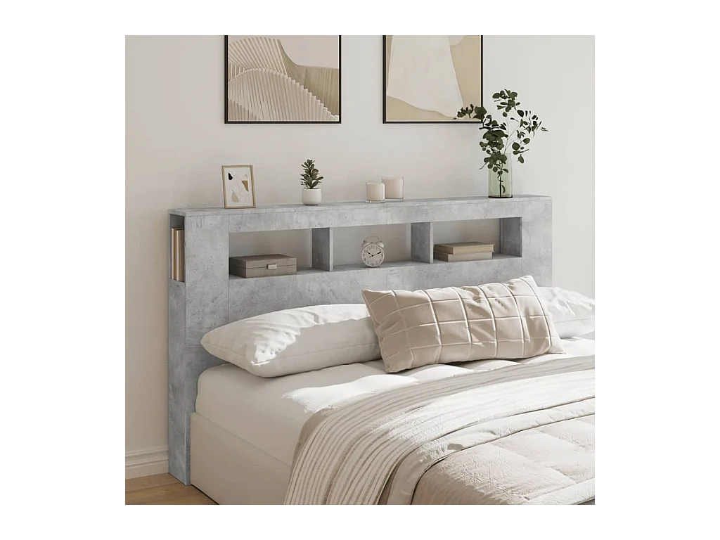 Betongrijs LED hoofdbord 180x18,5x103,5cm bewerkt hout