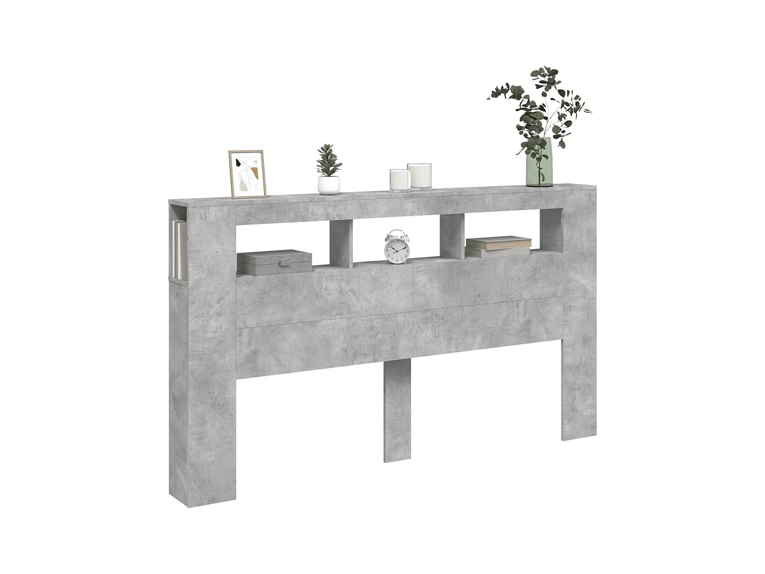 Betongrijs LED hoofdbord 180x18,5x103,5cm bewerkt hout