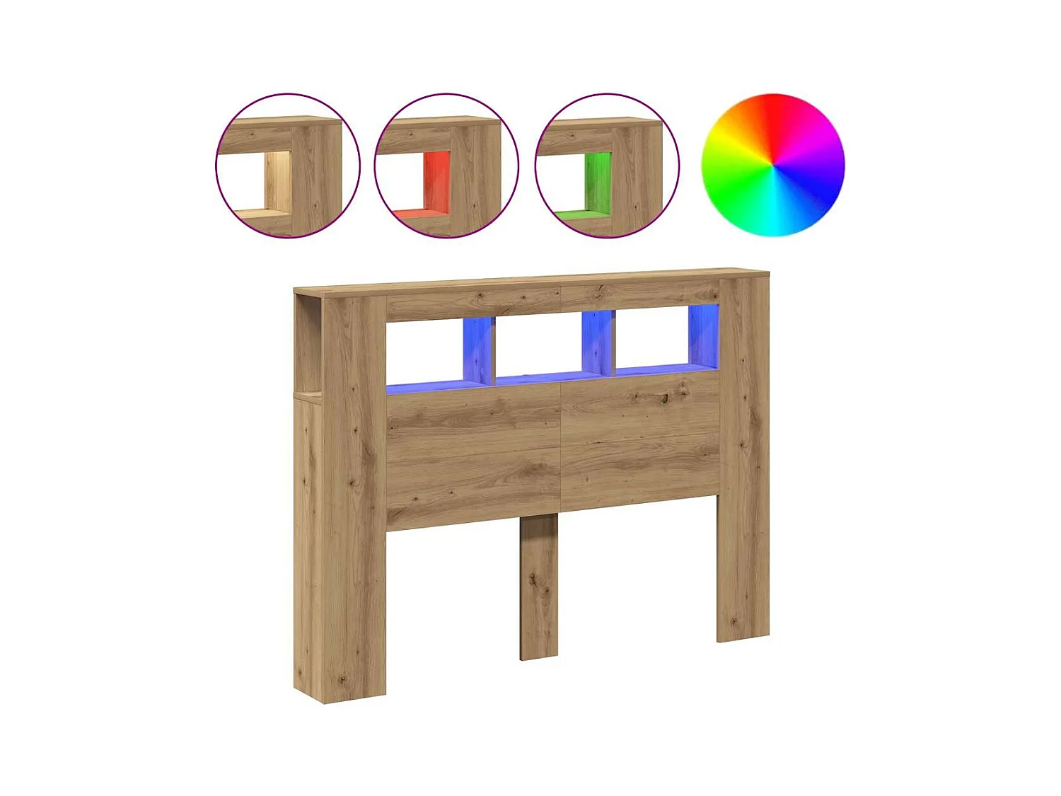 Cabecero LED en roble artesanal 140x18,5x103,5 cm