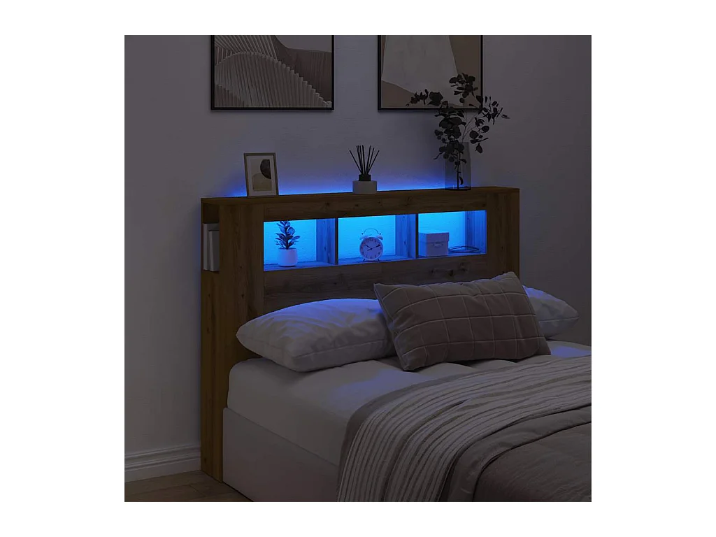 Cabecero LED en roble artesanal 140x18,5x103,5 cm