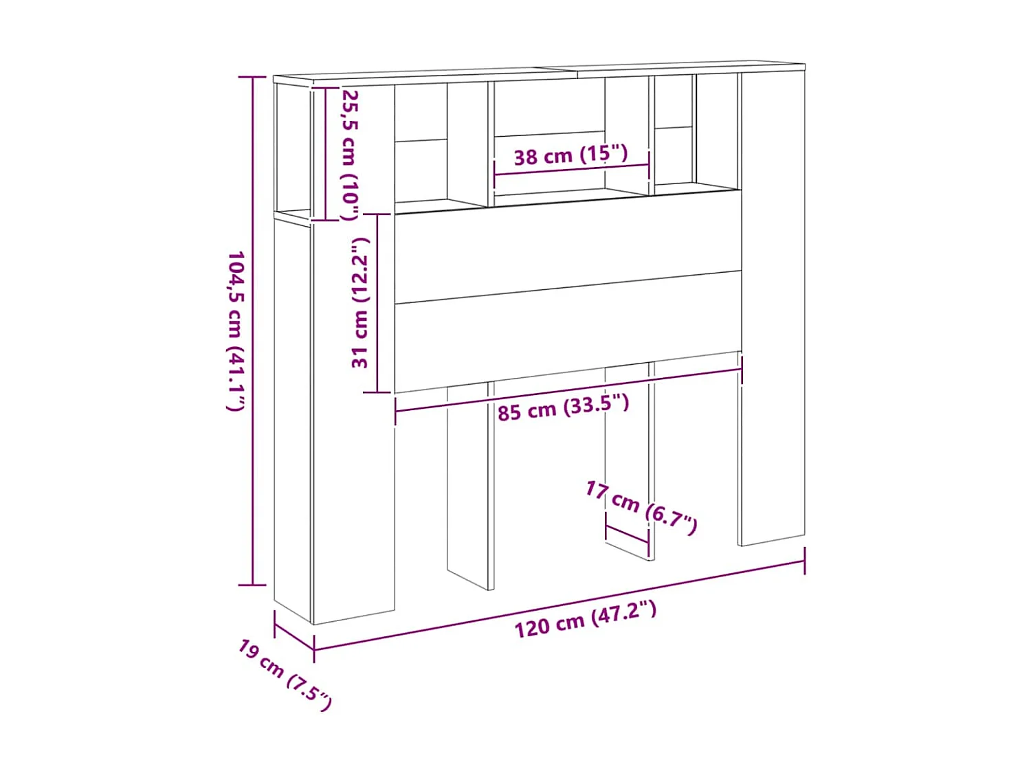 Armoire de tête de lit chêne artisanal 120x19x104,5 cm