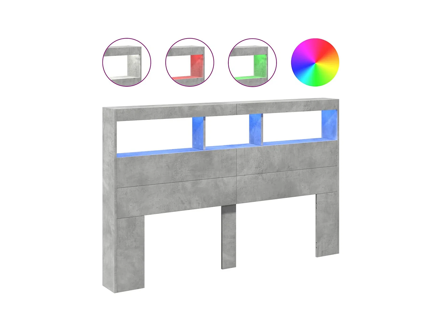 Betongrijs hoofdbord met LED 160x17x102 cm