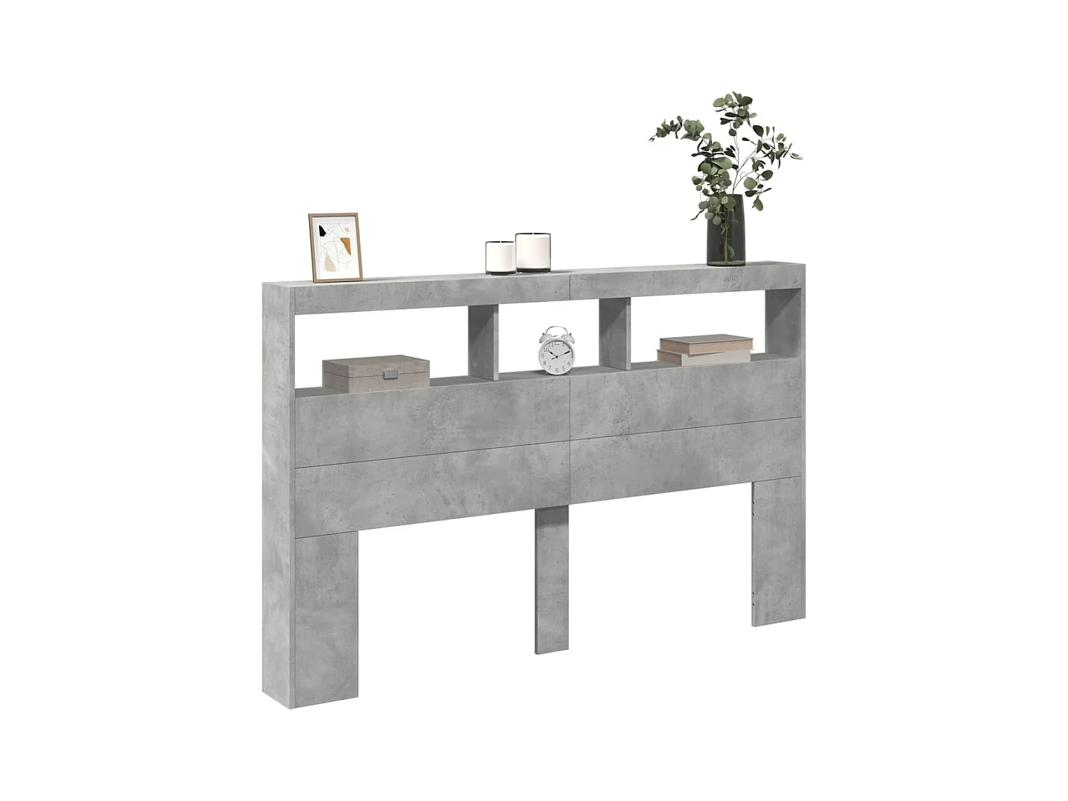 Betongrijs hoofdbord met LED 160x17x102 cm