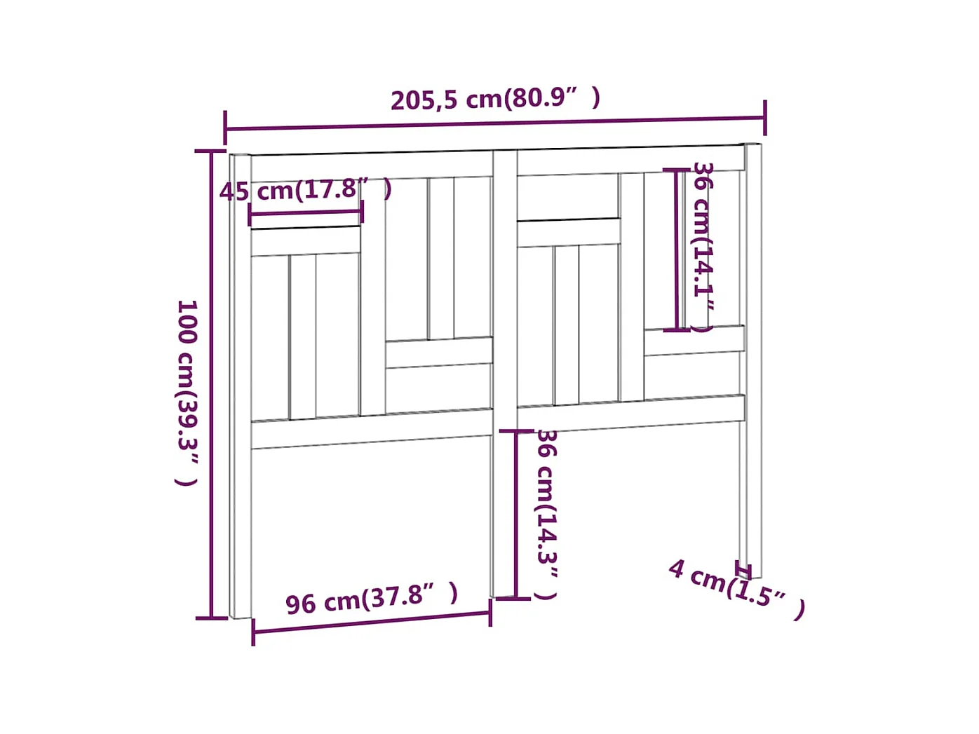 Kopfteil 205,5x4x100 cm Massivholz Kiefer
