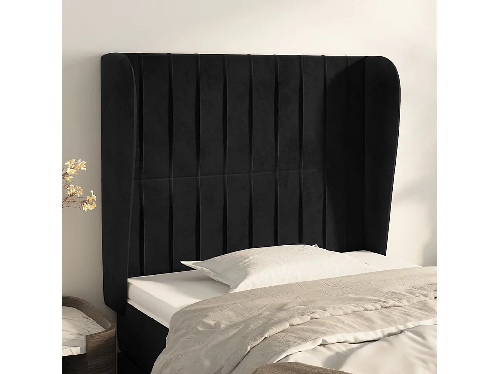 Tête de lit avec oreilles Noir 103x23x118/128 cm Velours