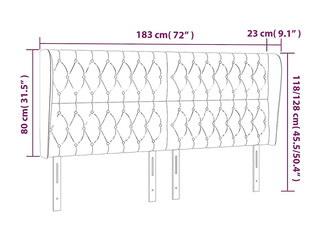 Hoofdbord met vleugels Lichtgrijs 183x23x118/128 cm Fluweel