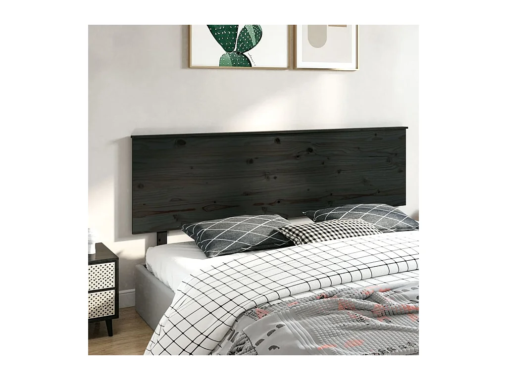 Tête de lit Noir 204x6x82,5 cm Bois massif de pin