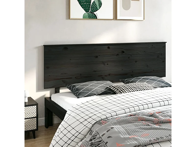 Tête de lit Noir 204x6x82,5 cm Bois massif de pin