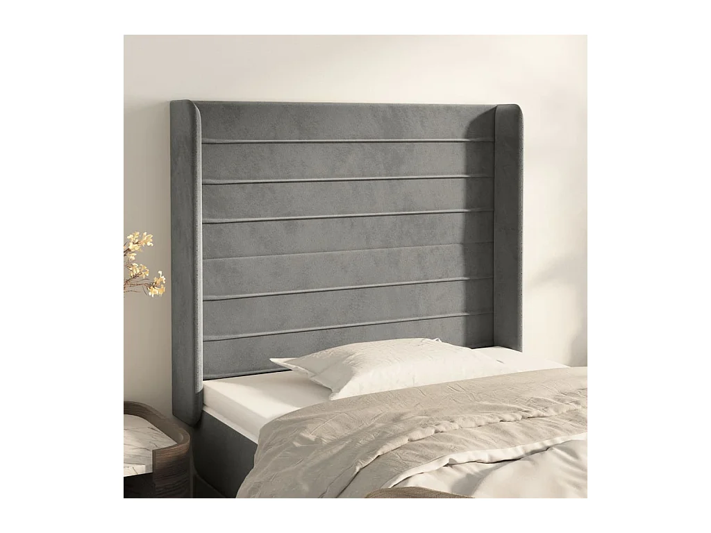 Tête de lit avec oreilles Gris clair 93x16x118/128 cm Velours