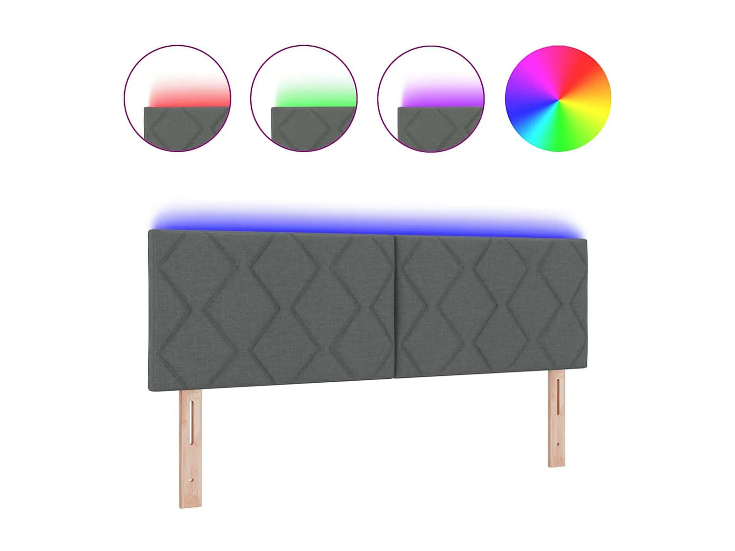 Testiera con luci LED Regolabile Tessuto Grigio 144 cm