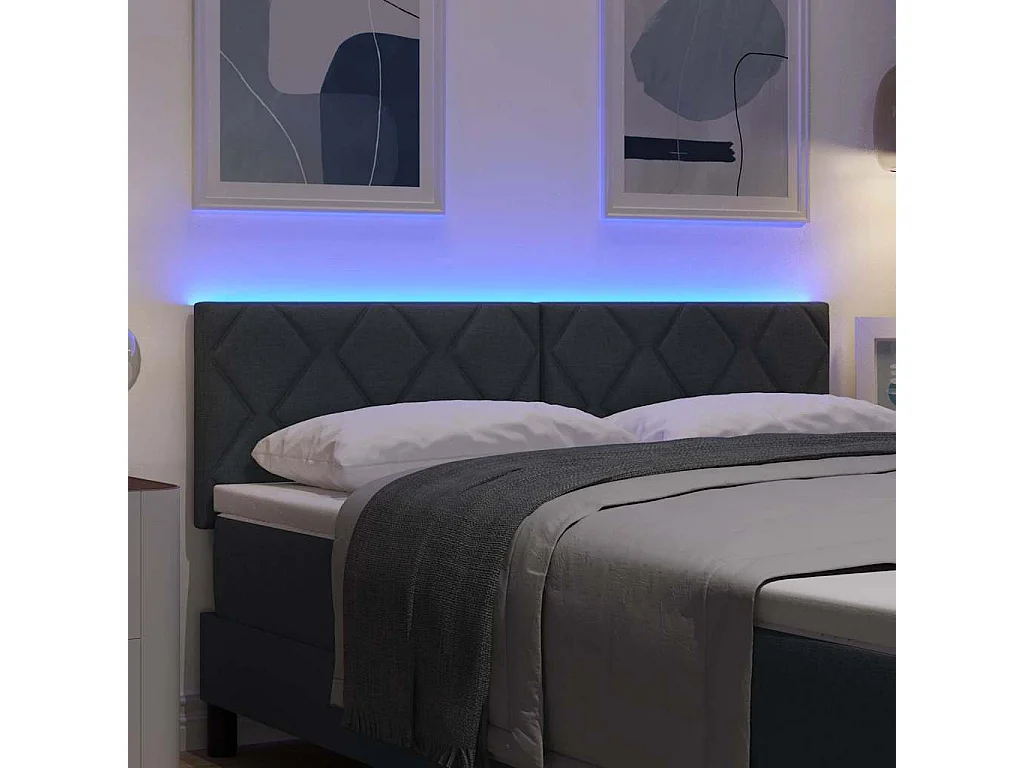 Testiera con luci LED Regolabile Tessuto Grigio 144 cm