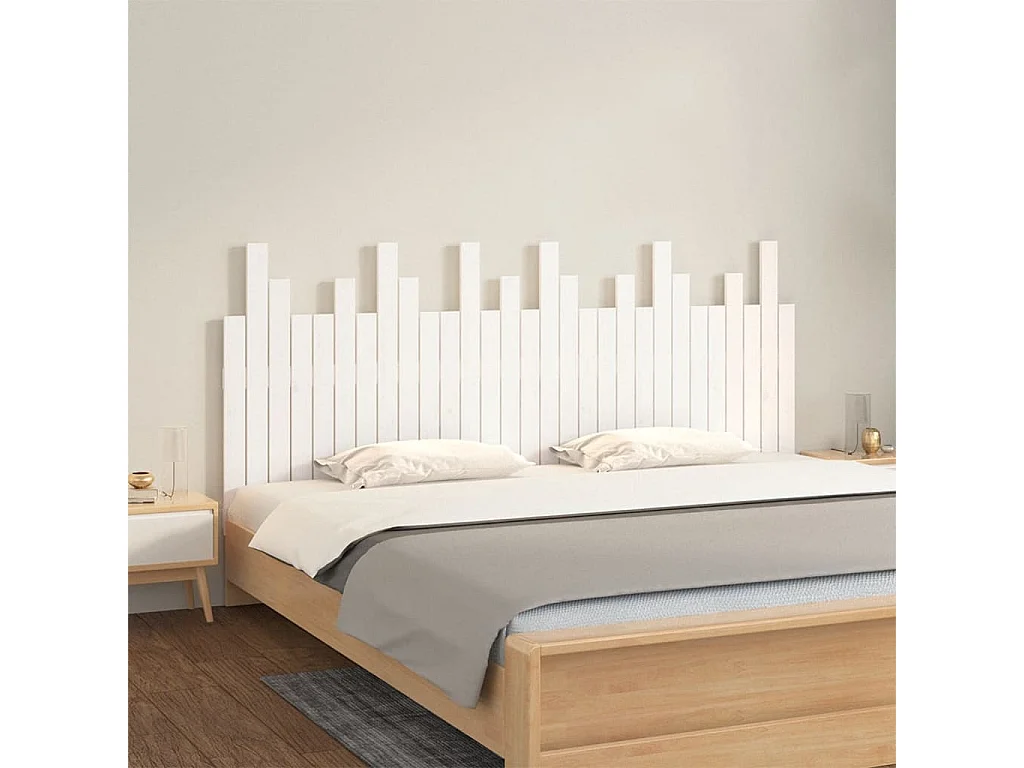 Testiera a muro Bianco 185x3x80 cm Legno massello di pino