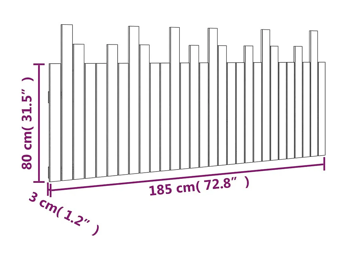 Testiera a muro Bianco 185x3x80 cm Legno massello di pino