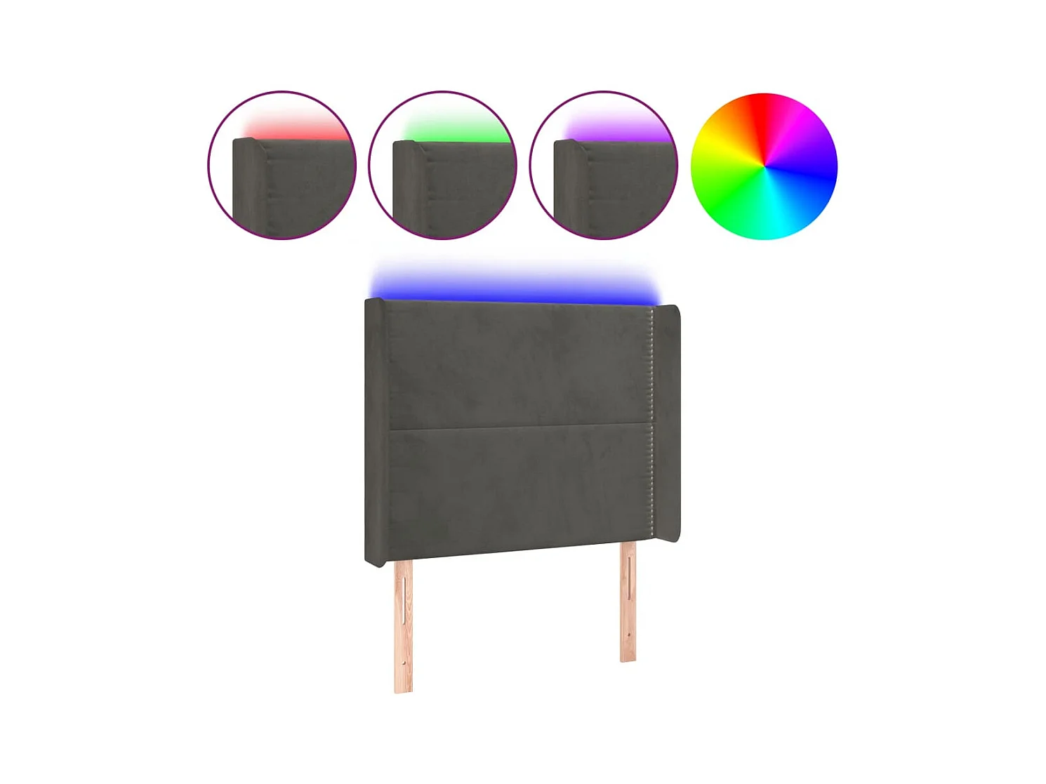 LED Hoofdbord Donkergrijs 93x16x118/128 cm Fluweel