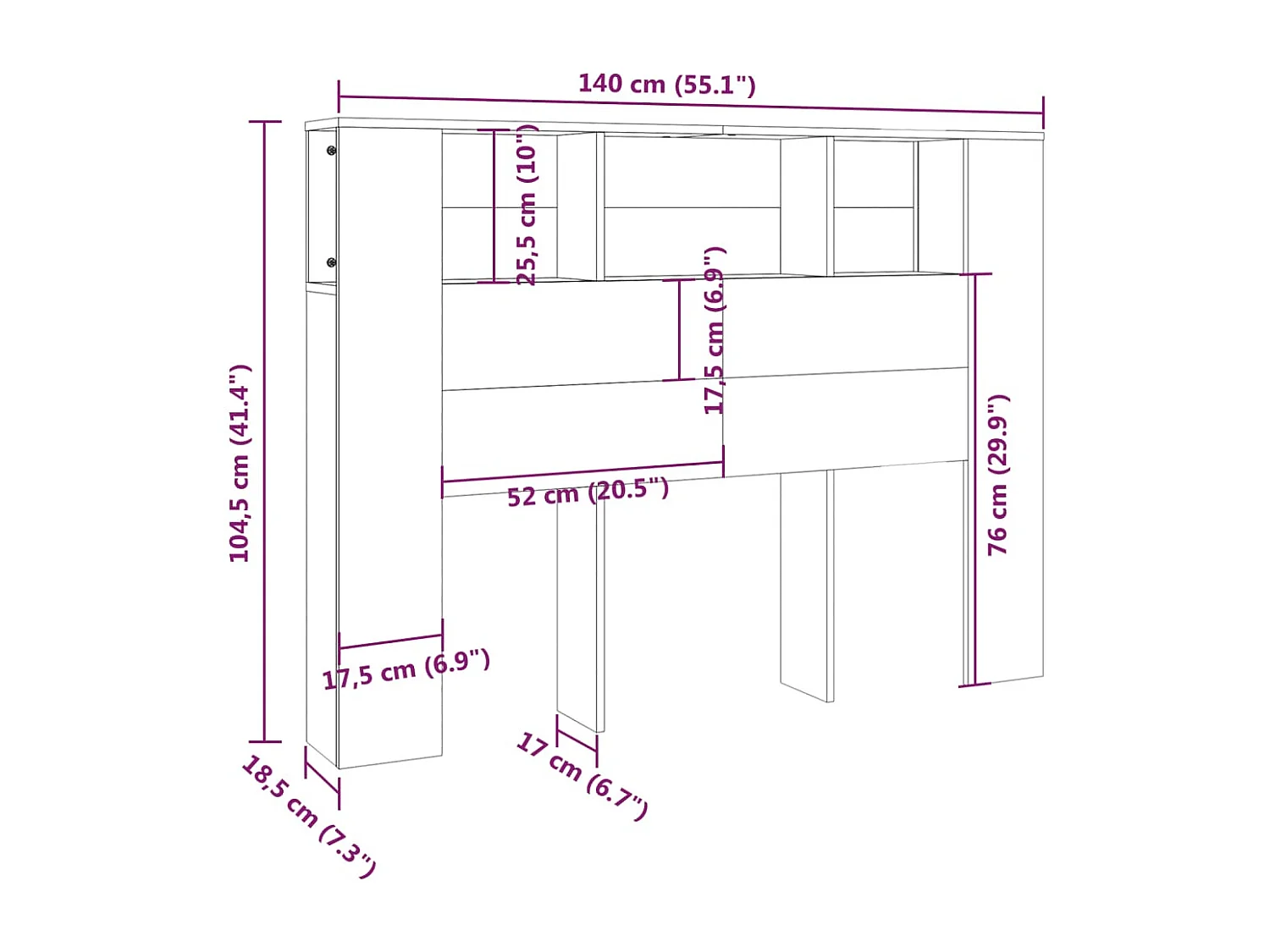 Mobiletto con testiera grigio cemento 140x18,5x104,5 cm