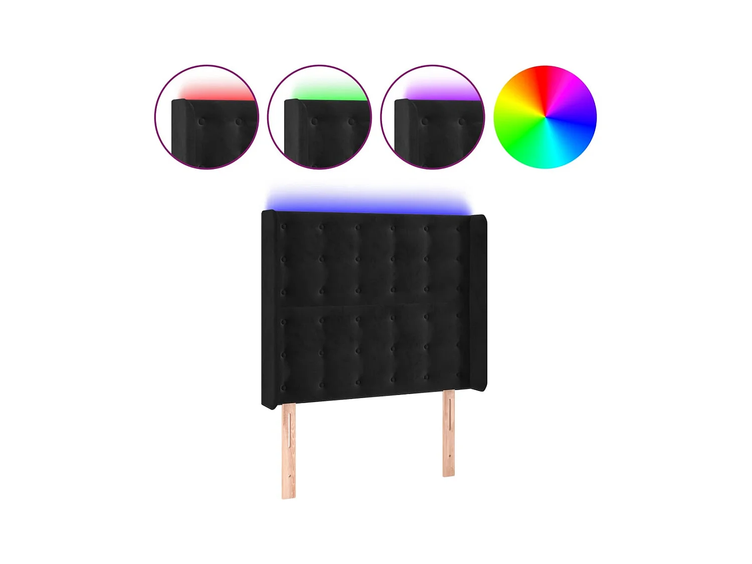 Cabecero LED Terciopelo Negro 103x16x118/128 cm