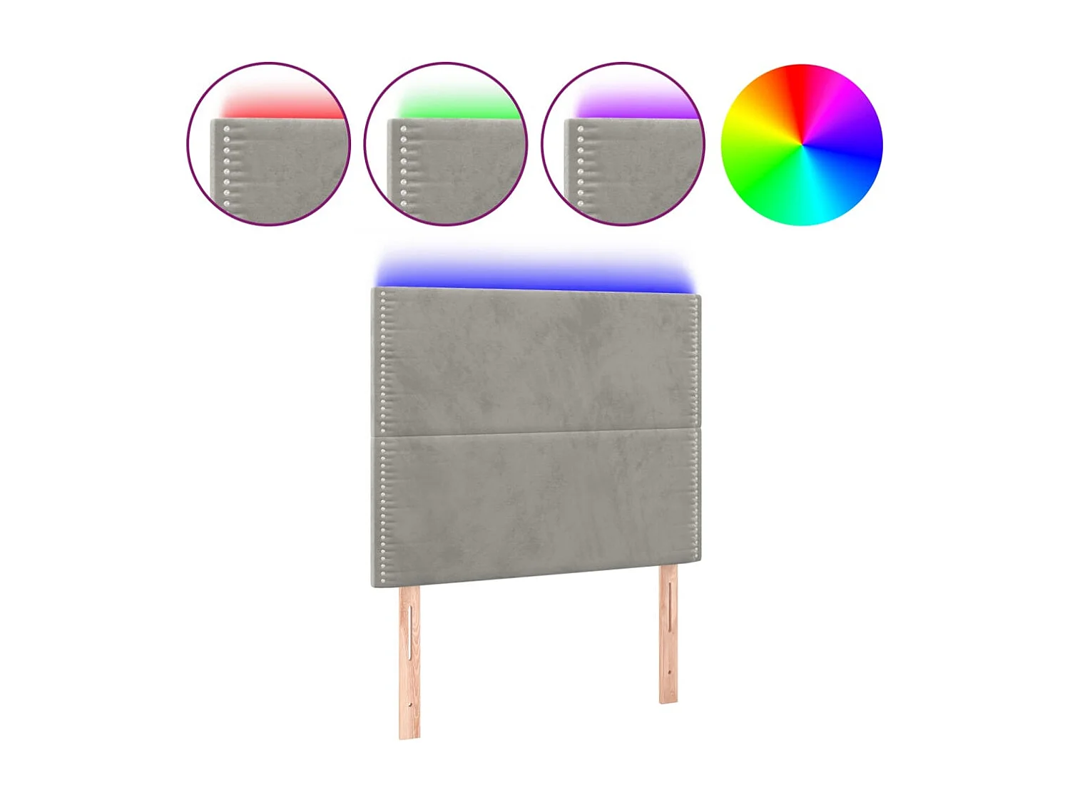 LED Hoofdbord Lichtgrijs 100x5x118/128 cm Fluweel