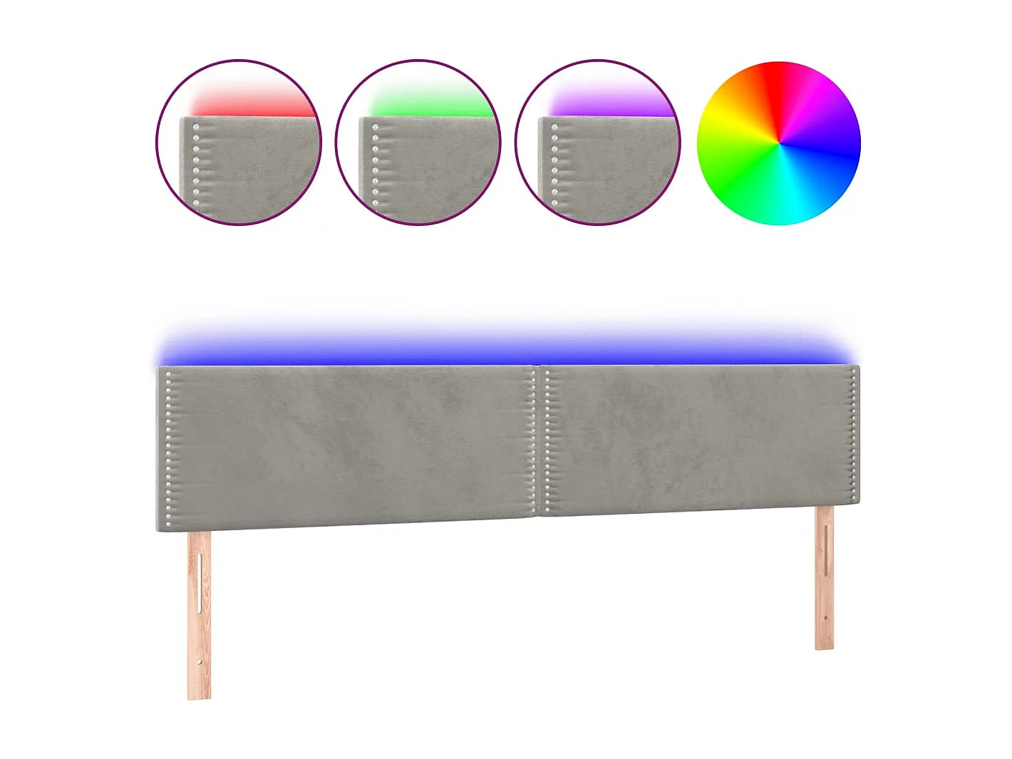 Testiera LED Grigio Chiaro 200x5x78/88 cm Velluto