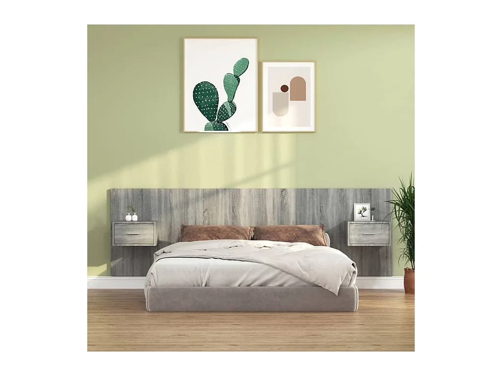 Sonoma Graues Kopfteil aus Holzwerkstoff mit Schränken