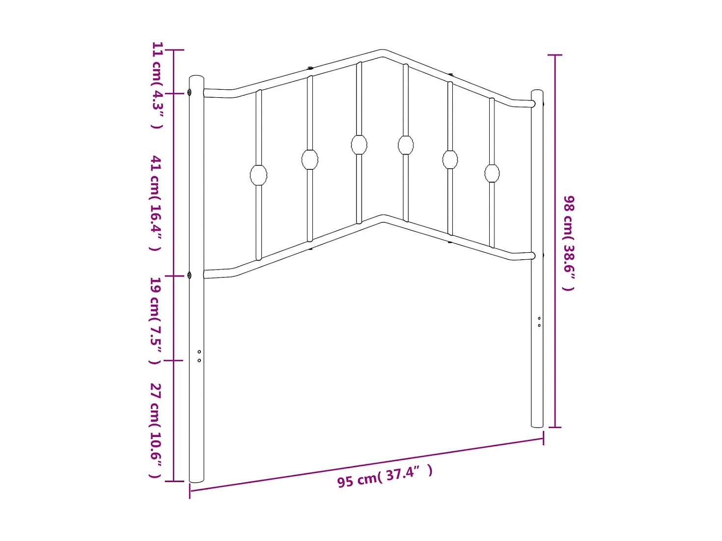 Tête de lit métal noir 90 cm