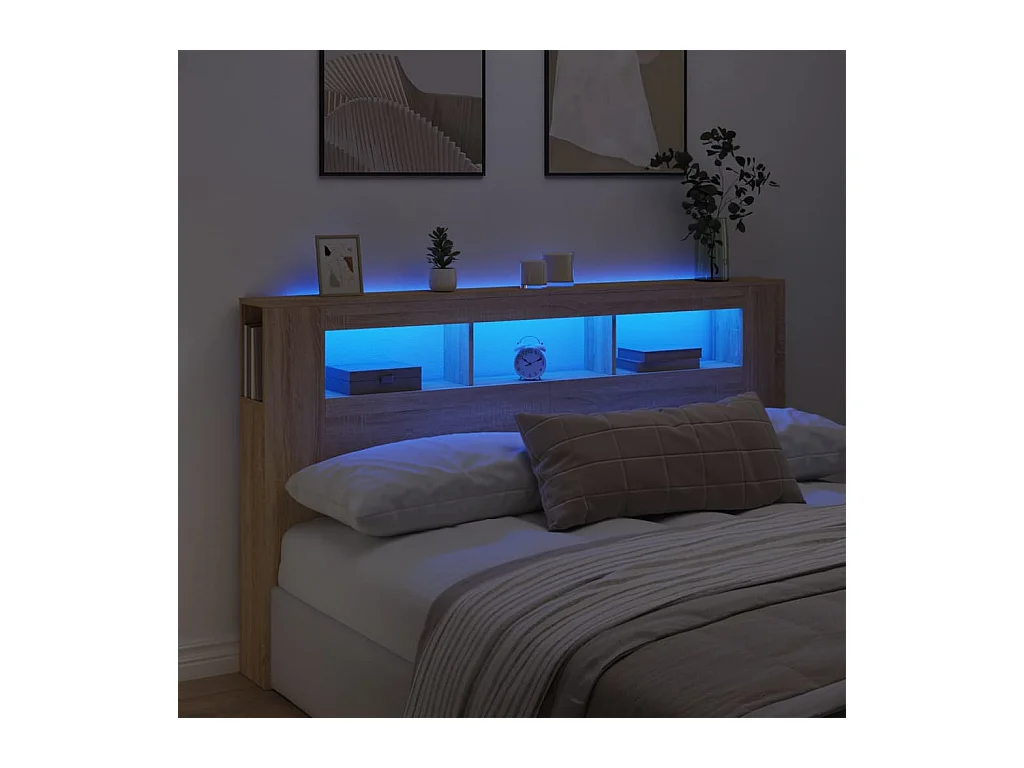 Sonoma eiken LED hoofdbord 180x18,5x103,5cm bewerkt hout