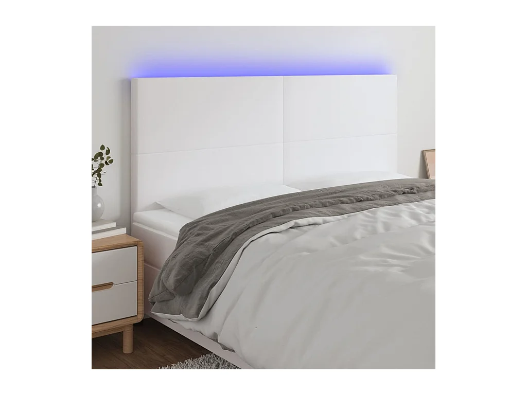 Tête de lit à LED Blanc 200x5x118/128 cm Similicuir