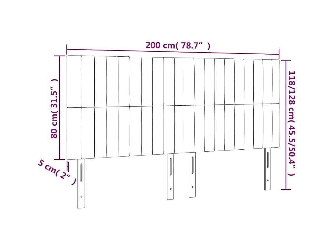 Hoofdborden 4 stuks Zwart 100x5x78/88 cm Stof
