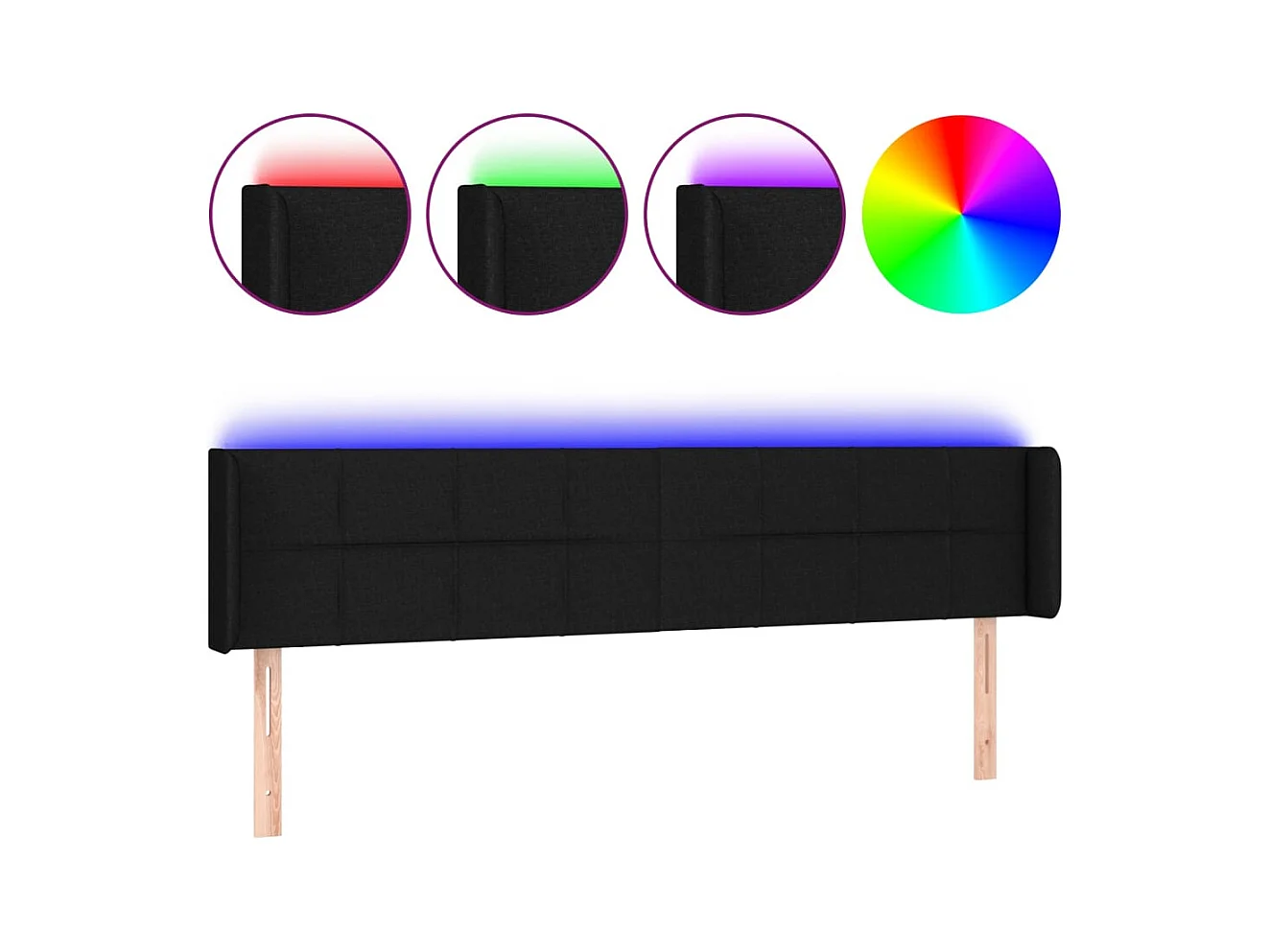 Cabecero LED Negro 183x16x78/88 cm Tela