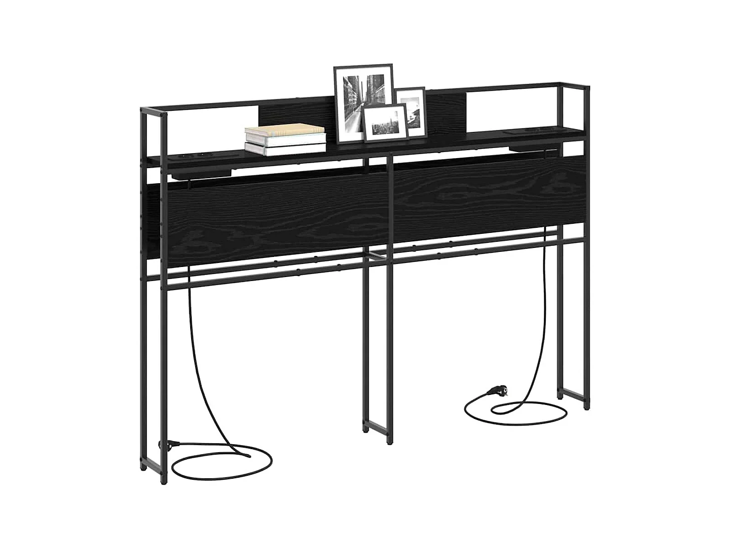 Zwarte eikenhouten hoofdeinde met opbergruimte, 120 cm, bewerkt hout