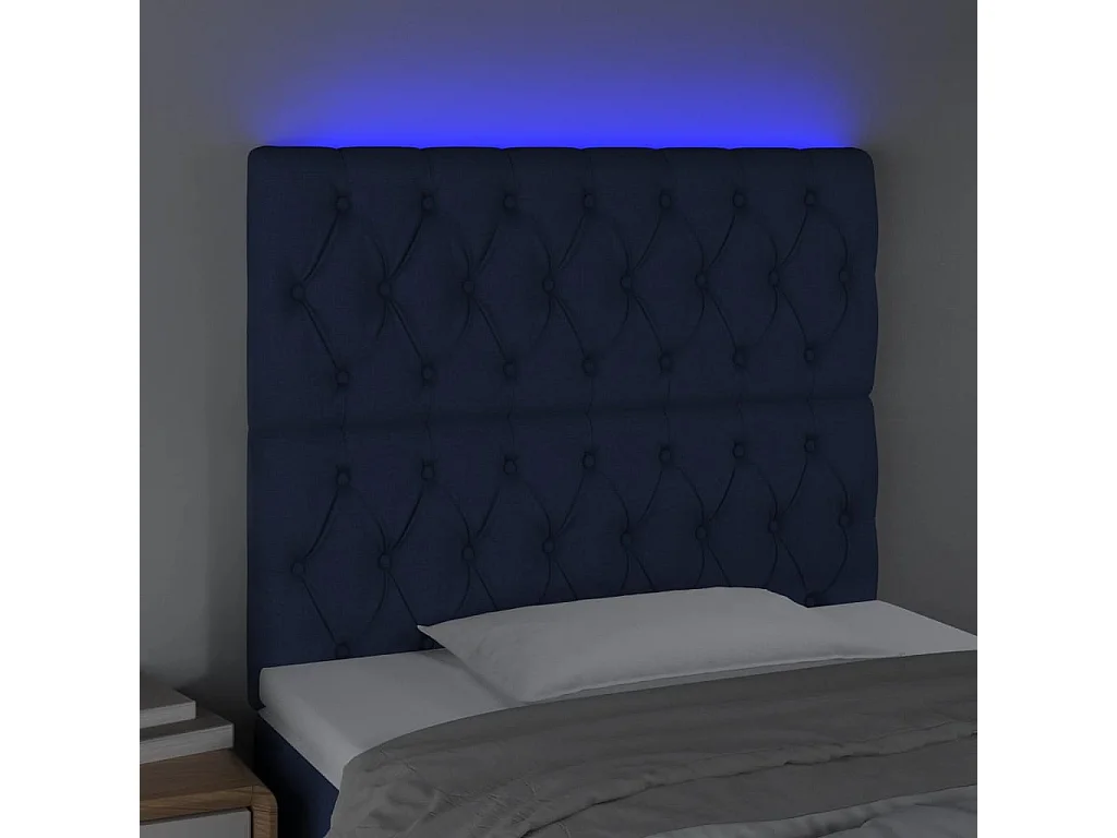 Tête de lit à LED Bleu 100x7x118/128 cm Tissu