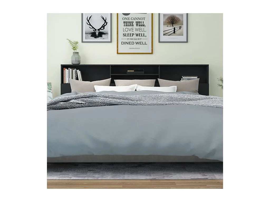 Zwarte hoofdbordkast 220x19x103,5 cm