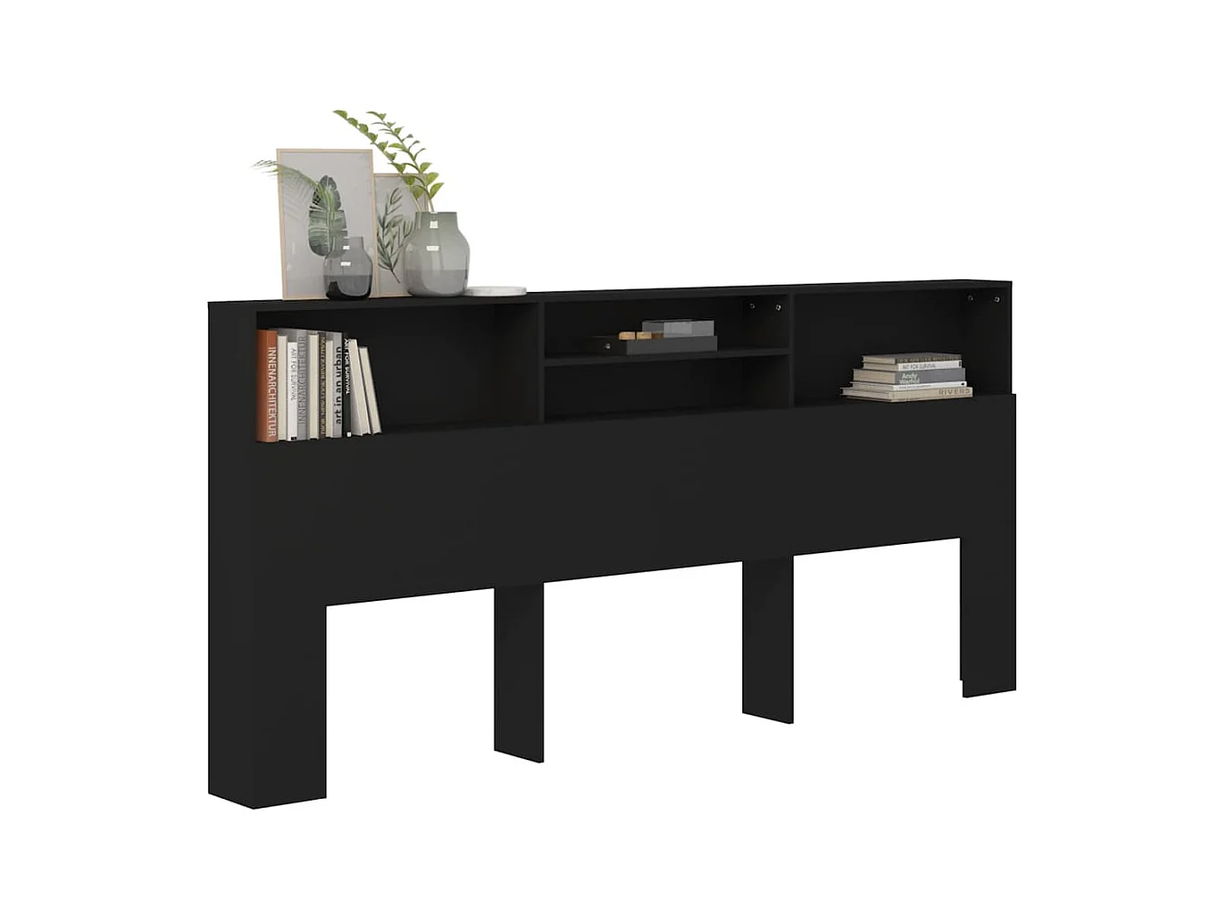 Zwarte hoofdbordkast 220x19x103,5 cm