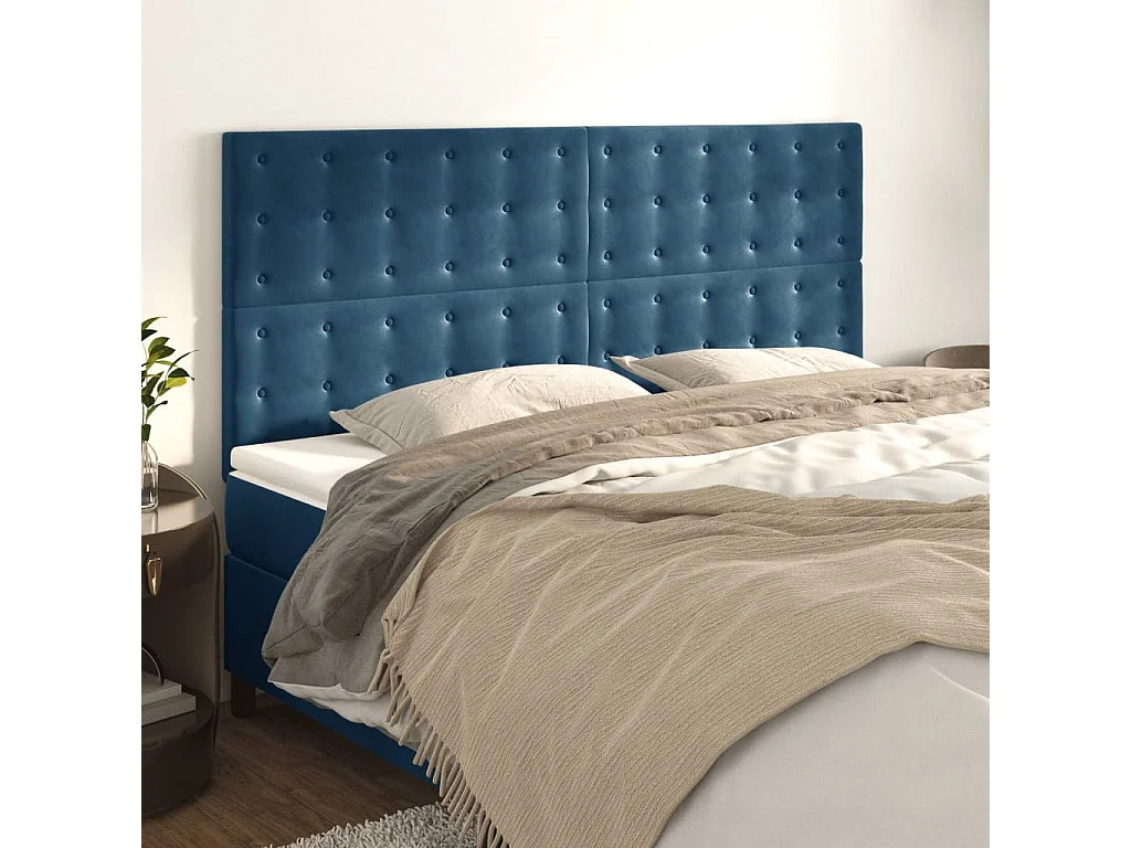 Cabeceros 4 piezas Azul Oscuro 90x5x78/88 cm Terciopelo