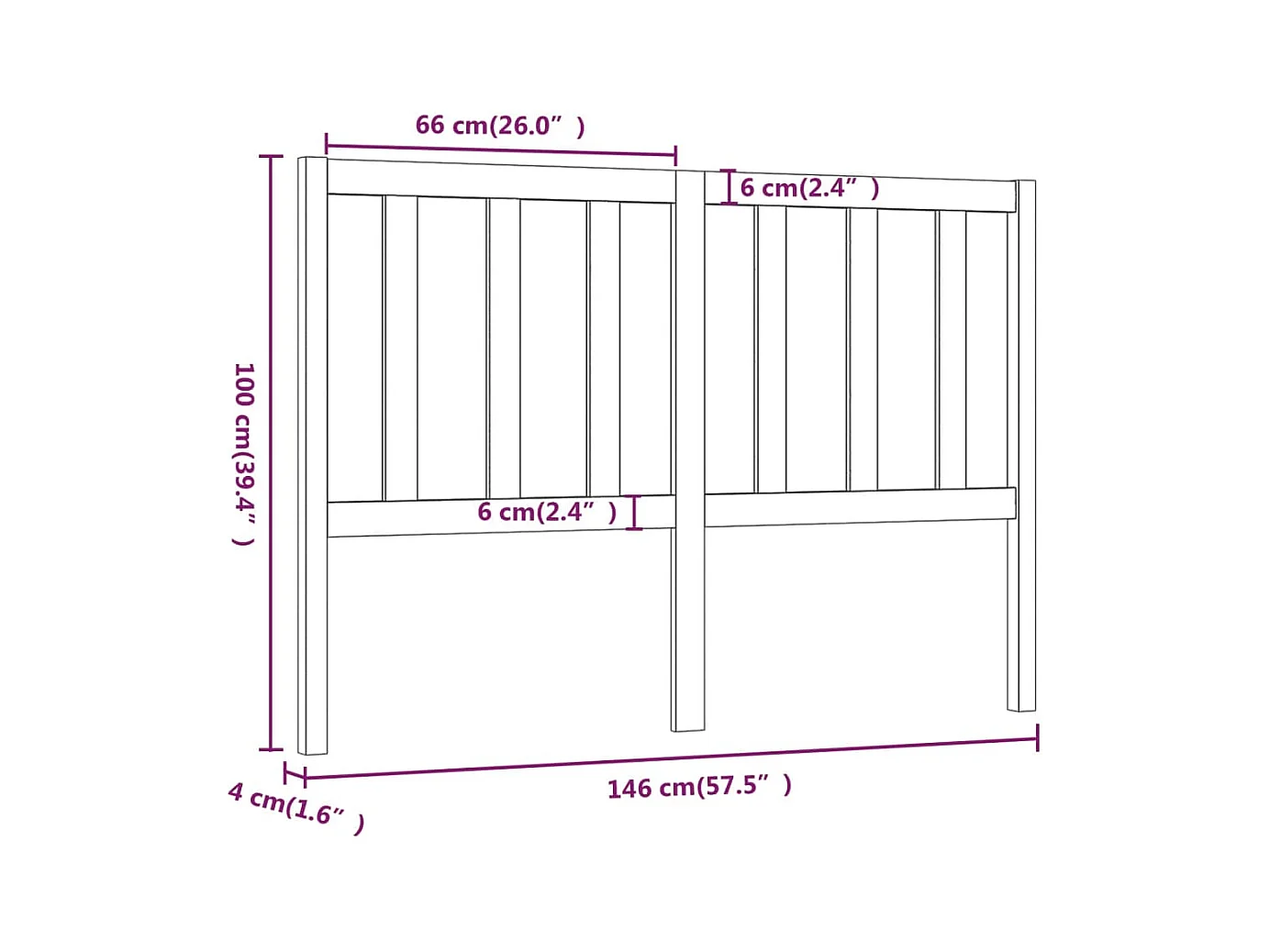 Wit hoofdeinde 146x4x100 cm Massief grenenhout