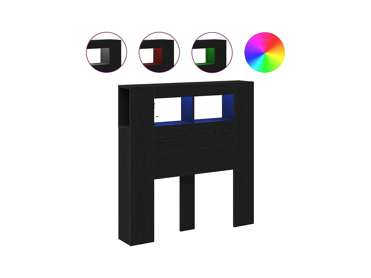 LED hoofdbord met plank Zwarte eik 100 x 18,5 x 103,5 cm